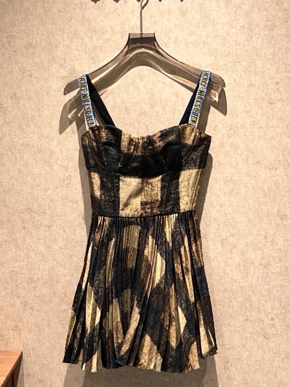 🚩steal Dior Gold and Black Pleated Bustier Dress